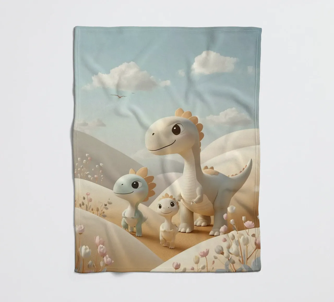 Simpatici dinosauri in un paesaggio pastello con fiori coperta in pile da DesignDoodle