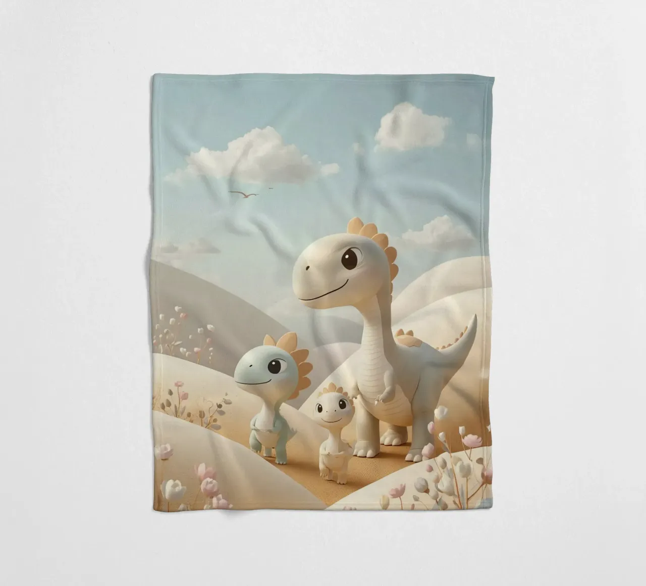 Simpatici dinosauri in un paesaggio pastello con fiori coperta in pile da DesignDoodle