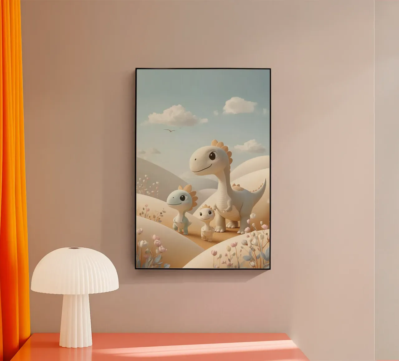Simpatici dinosauri in un paesaggio pastello con fiori plexiglass da DesignDoodle