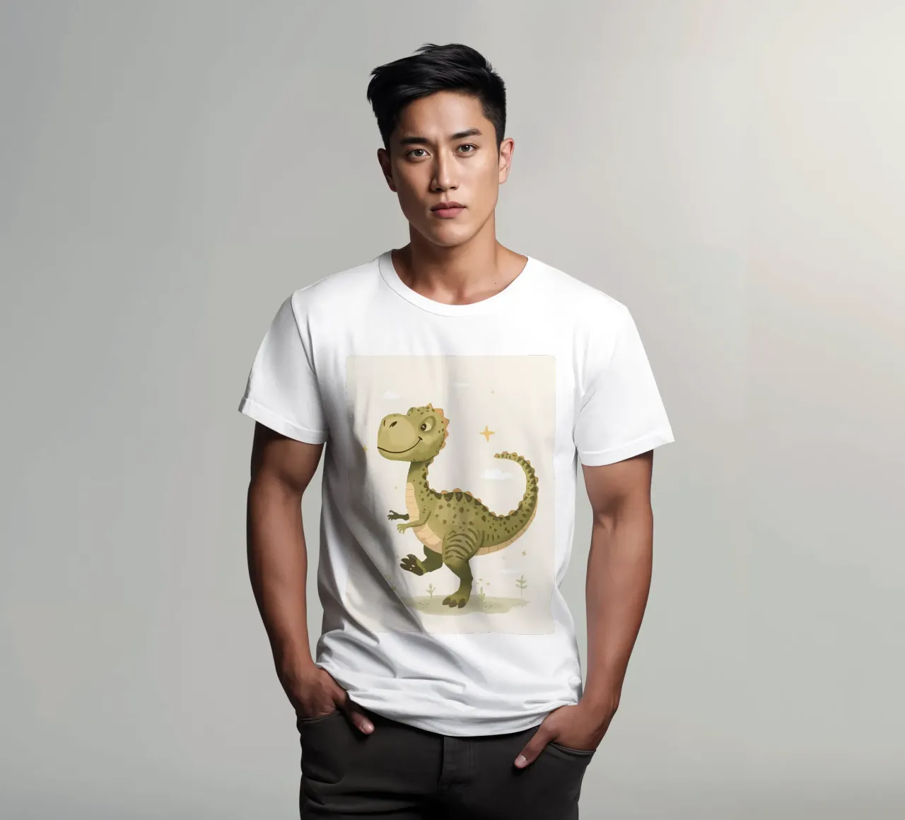 Felice Tyrannosaurus Rex con stelle e nuvole t-shirt da DesignDoodle
