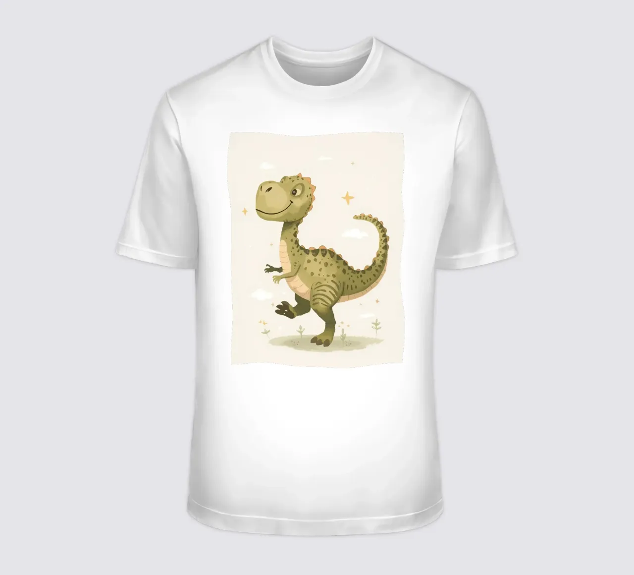 Felice Tyrannosaurus Rex con stelle e nuvole t-shirt da DesignDoodle