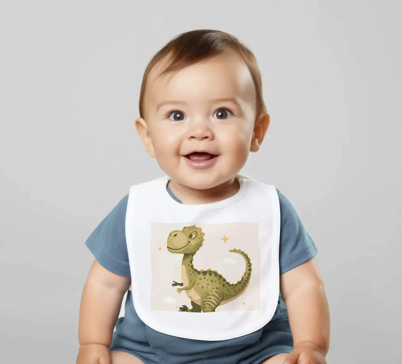 Felice Tyrannosaurus Rex con stelle e nuvole bavaglino da DesignDoodle