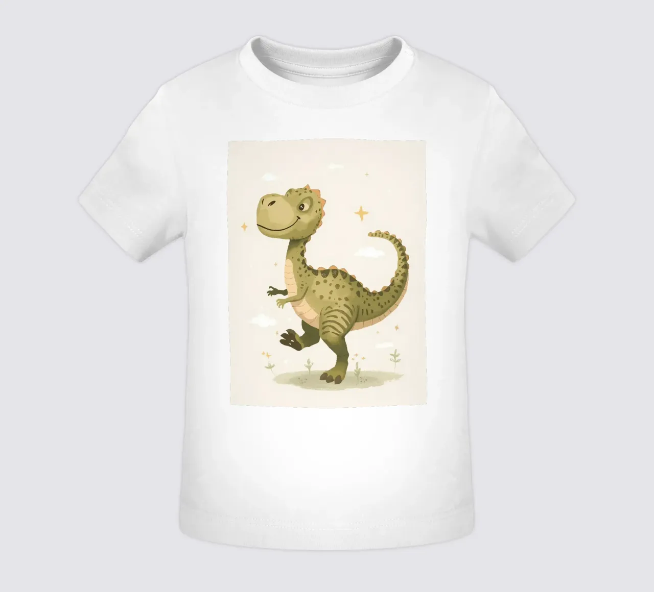 Felice Tyrannosaurus Rex con stelle e nuvole maglietta neonato da DesignDoodle