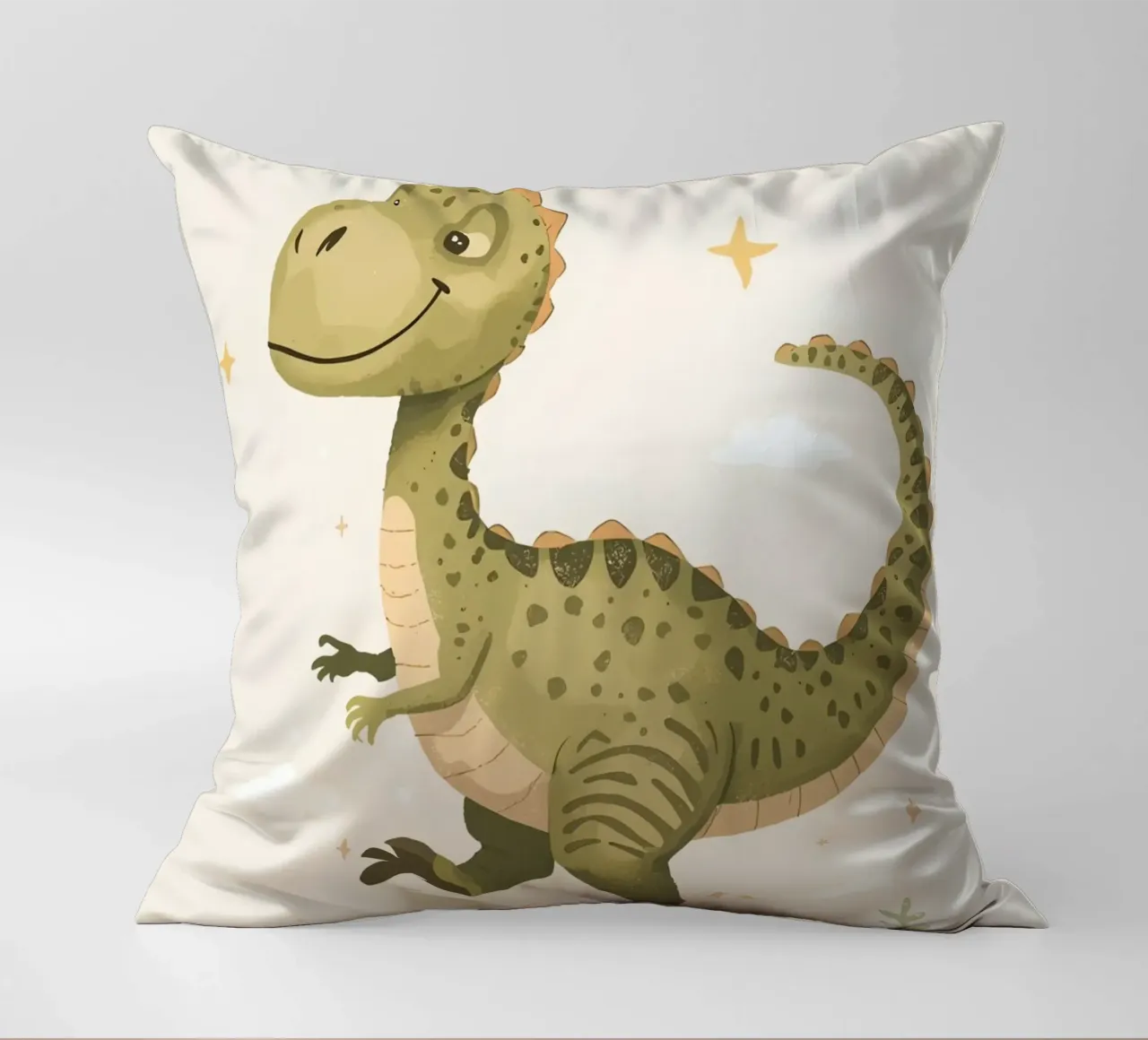 Felice Tyrannosaurus Rex con stelle e nuvole cuscino da DesignDoodle
