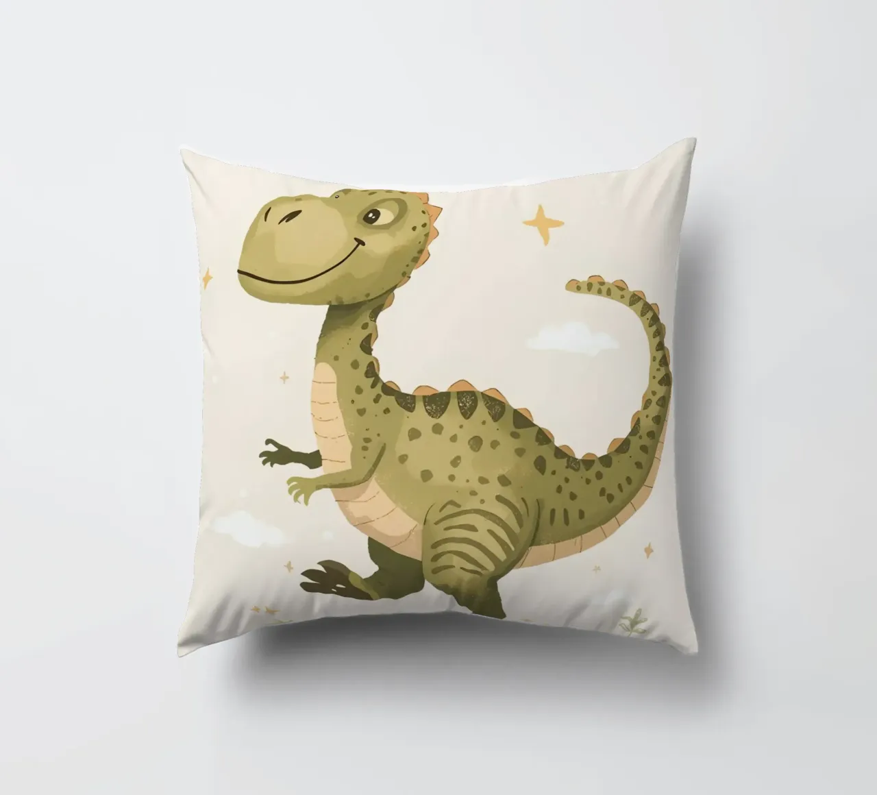 Felice Tyrannosaurus Rex con stelle e nuvole cuscino da DesignDoodle