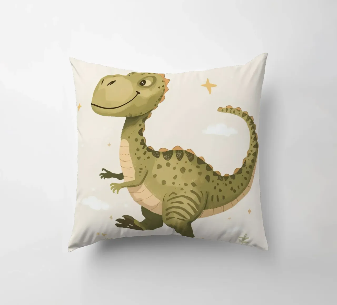 Felice Tyrannosaurus Rex con stelle e nuvole cuscino da DesignDoodle