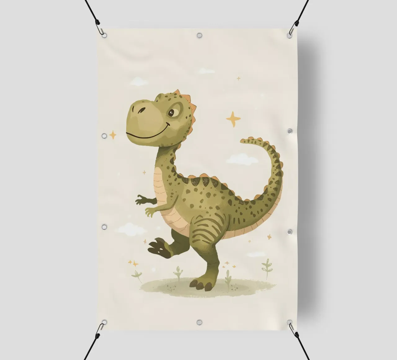 Felice Tyrannosaurus Rex con stelle e nuvole telo in pvc da DesignDoodle