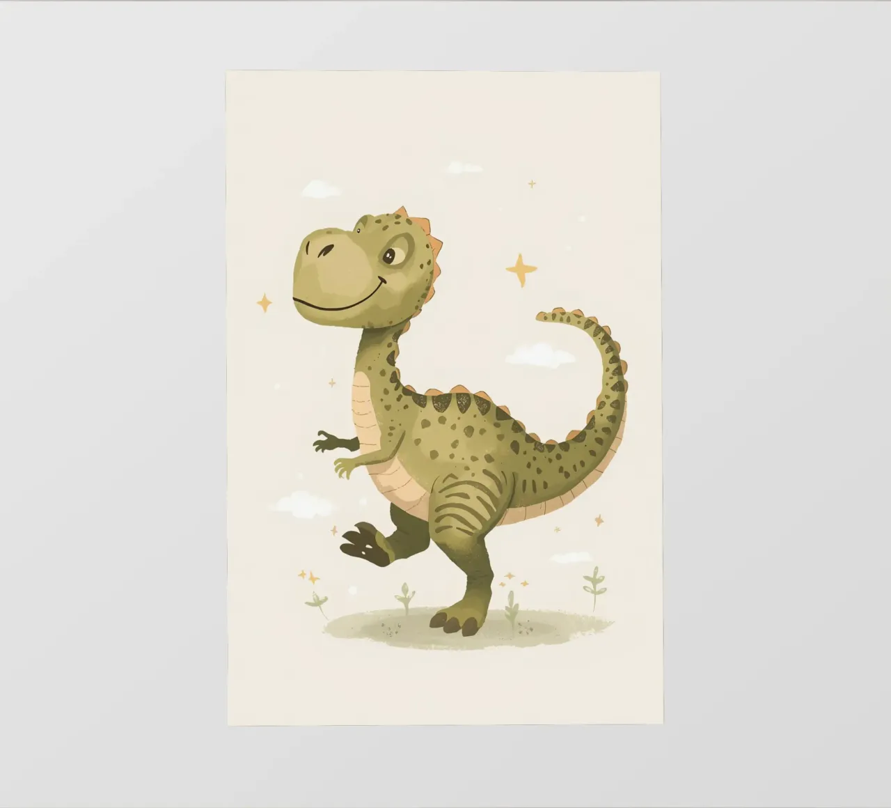Felice Tyrannosaurus Rex con stelle e nuvole telo in pvc da DesignDoodle