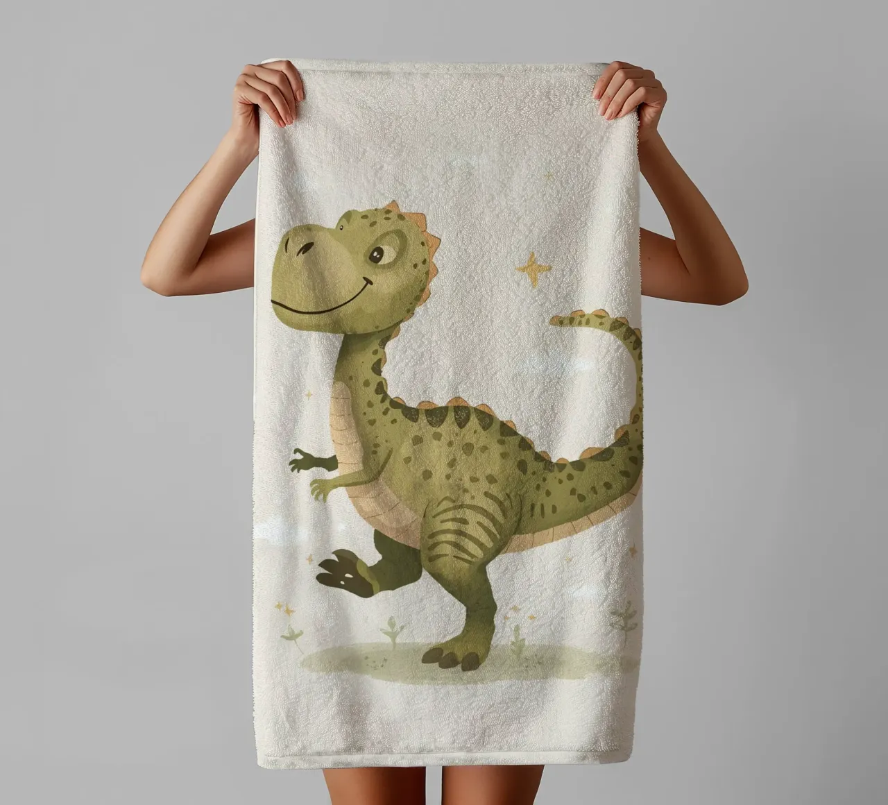 Felice Tyrannosaurus Rex con stelle e nuvole asciugamano da bagno da DesignDoodle