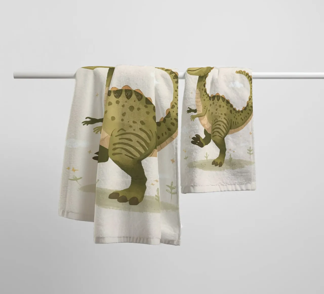 Felice Tyrannosaurus Rex con stelle e nuvole asciugamano da bagno da DesignDoodle