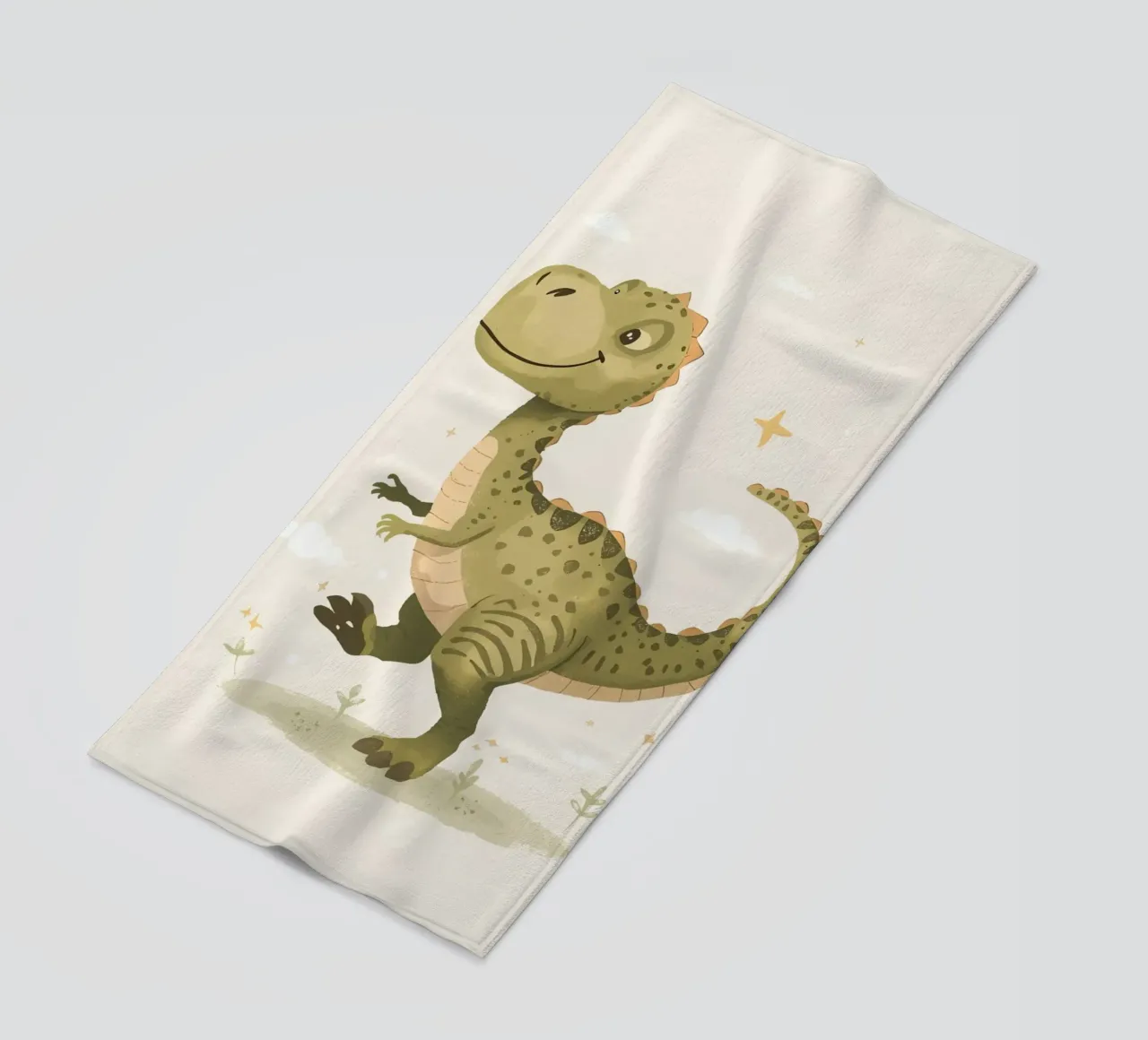 Felice Tyrannosaurus Rex con stelle e nuvole telo mare da DesignDoodle