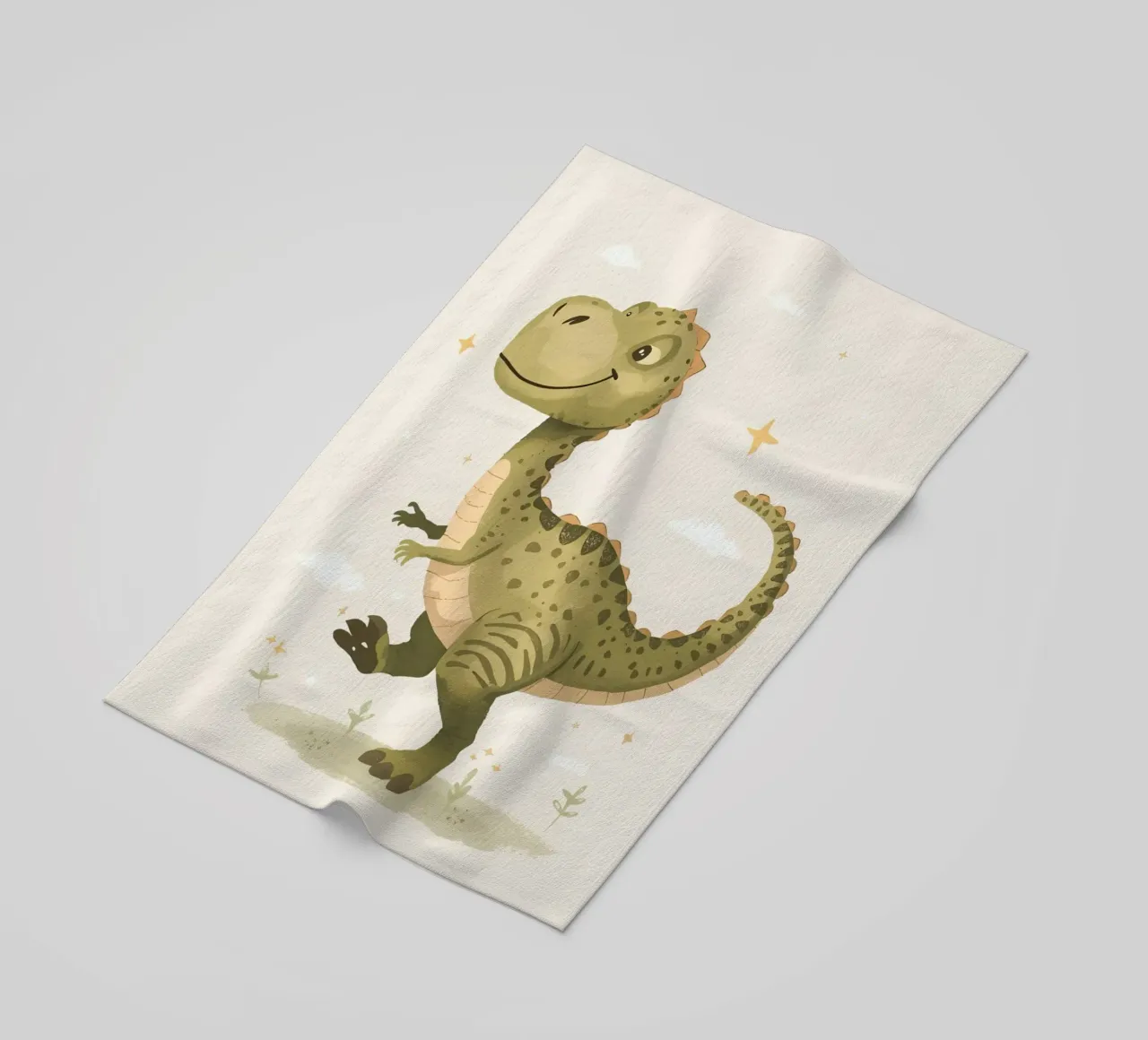 Felice Tyrannosaurus Rex con stelle e nuvole telo mare da DesignDoodle