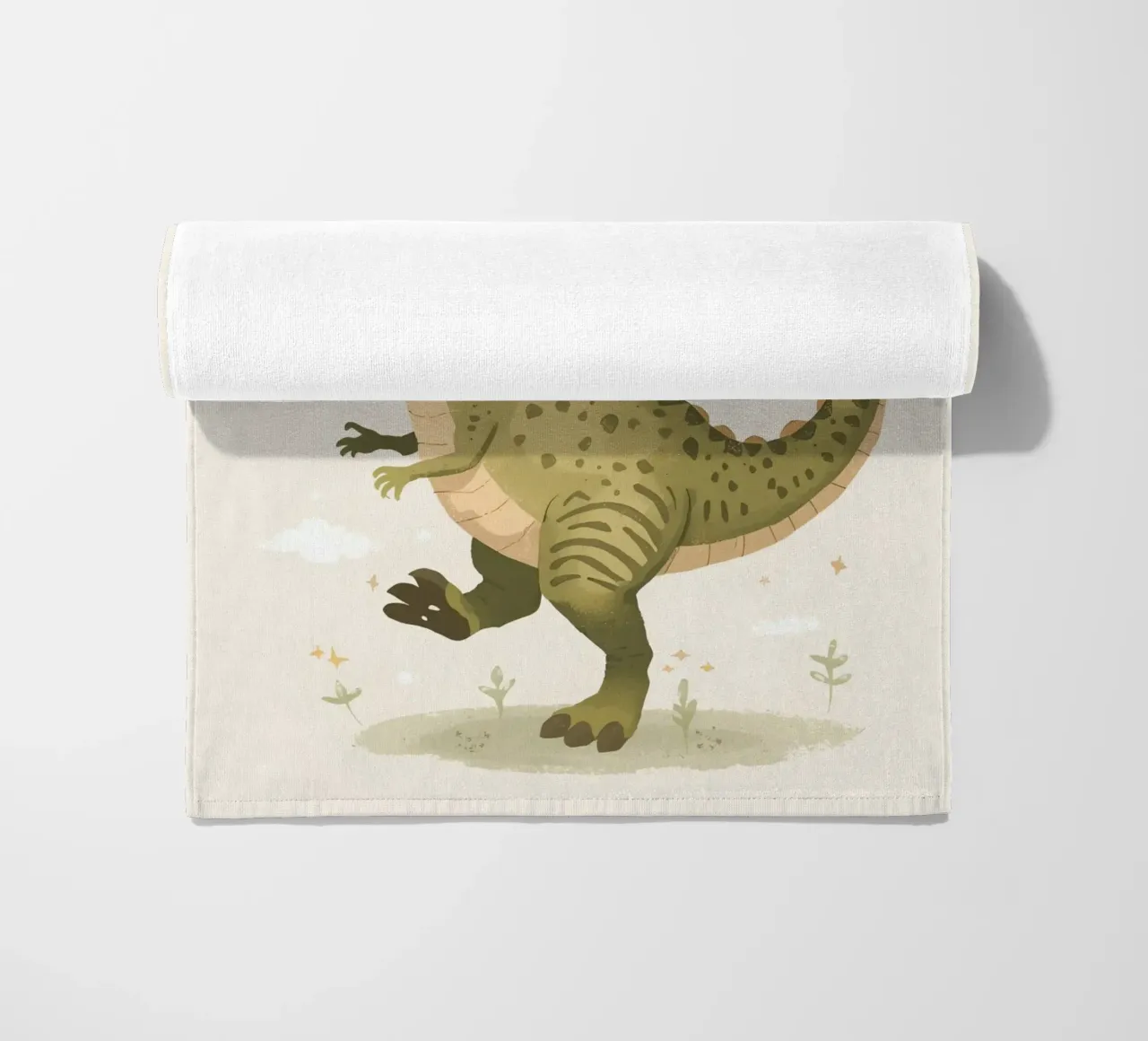 Felice Tyrannosaurus Rex con stelle e nuvole telo mare da DesignDoodle
