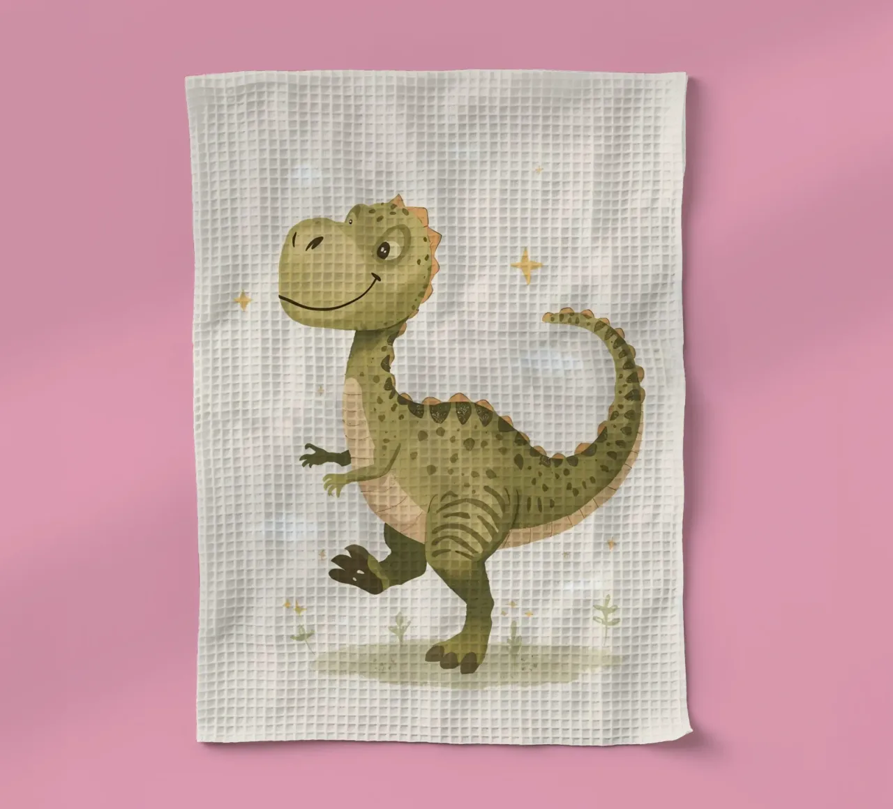 Felice Tyrannosaurus Rex con stelle e nuvole canovaccio da cucina da DesignDoodle