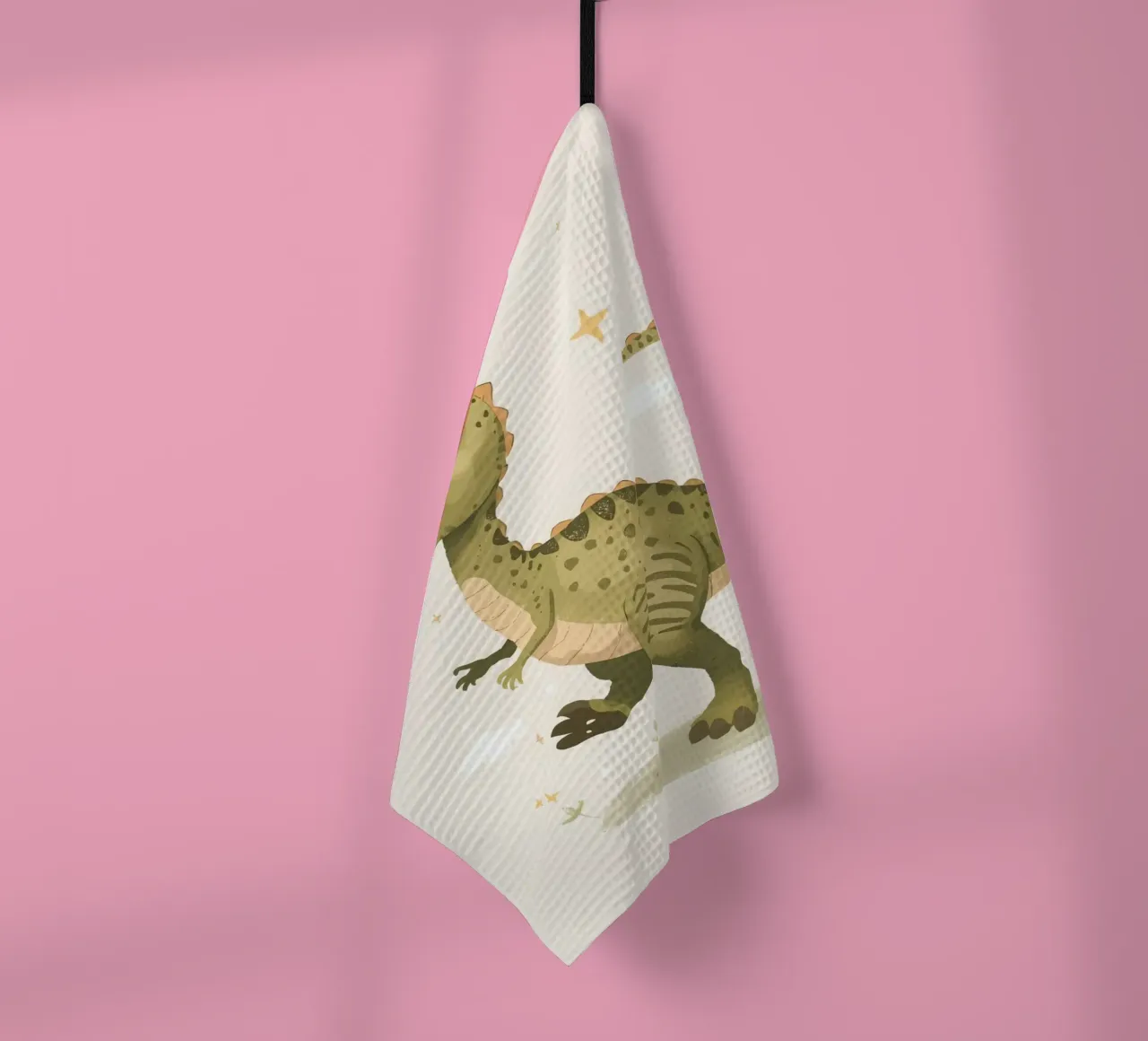 Felice Tyrannosaurus Rex con stelle e nuvole canovaccio da cucina da DesignDoodle