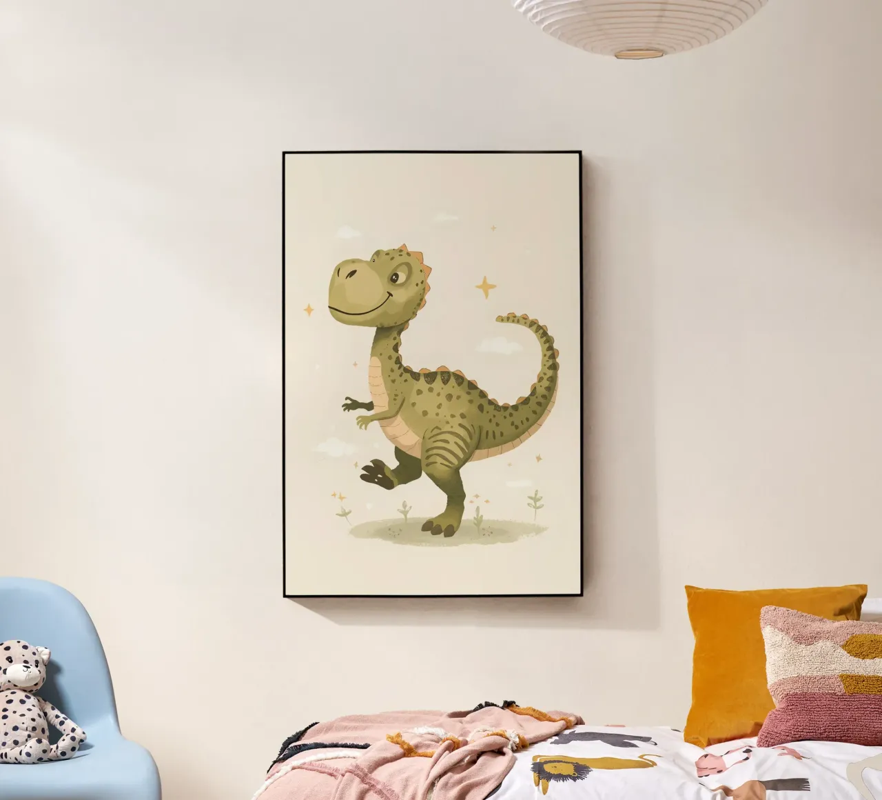 Felice Tyrannosaurus Rex con stelle e nuvole plexiglass da DesignDoodle