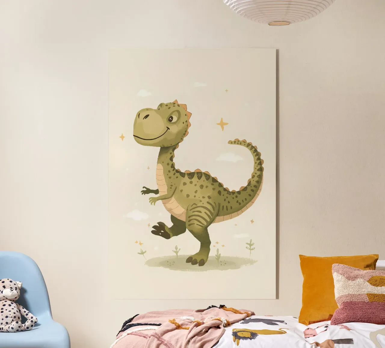 Felice Tyrannosaurus Rex con stelle e nuvole plexiglass da DesignDoodle