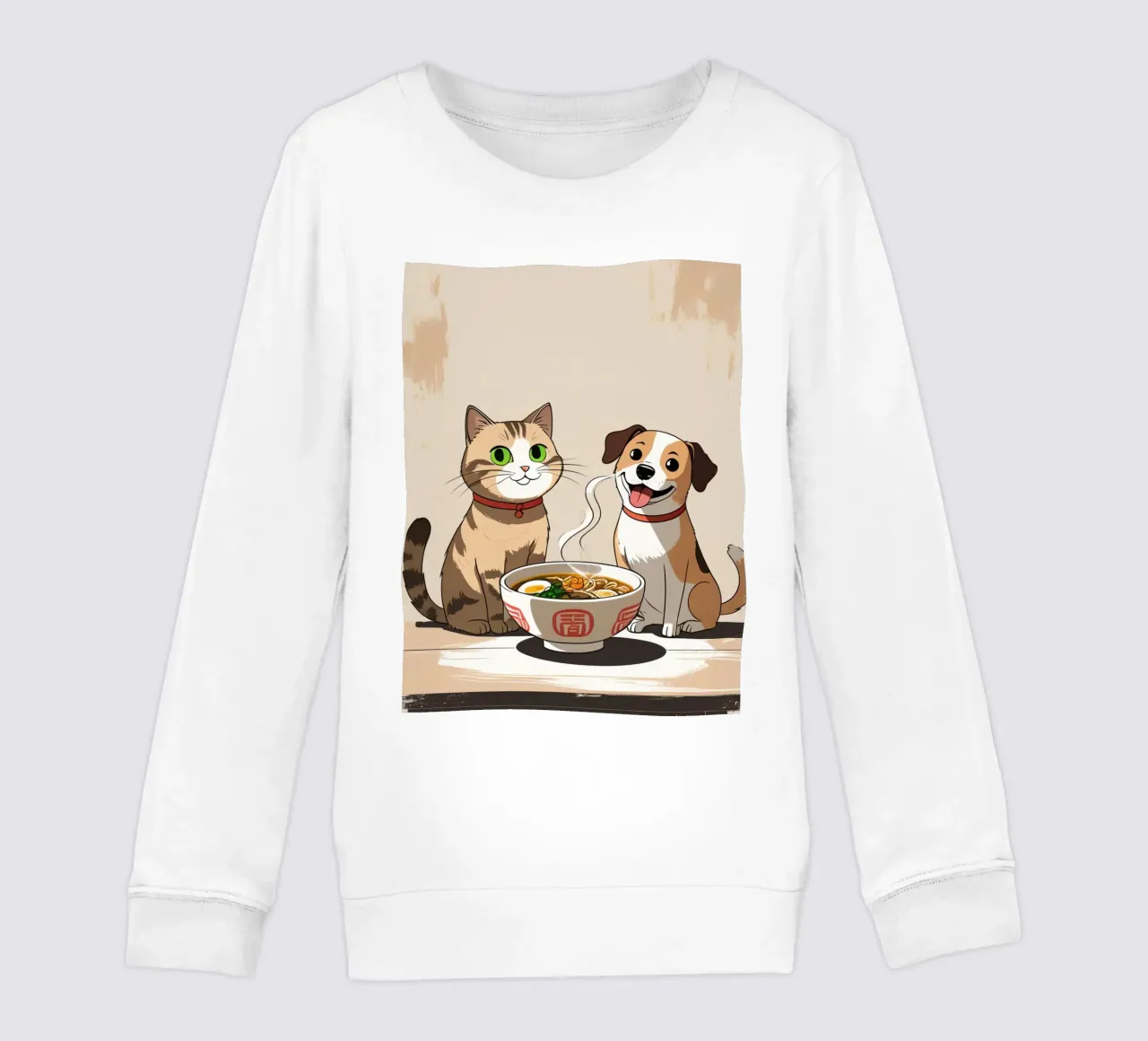 Gatto e cane felici e carini con una ciotola di ramen felpa bambino da DesignDoodle