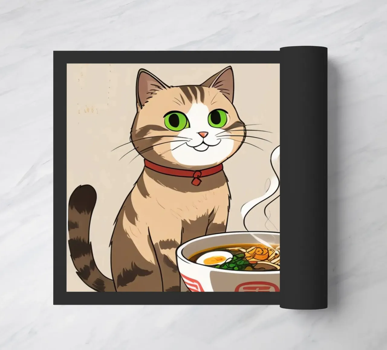 Gatto e cane felici e carini con una ciotola di ramen zerbino da DesignDoodle