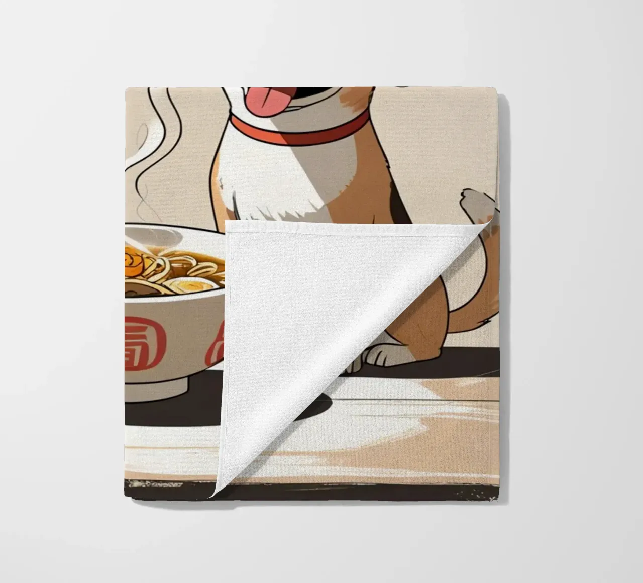 Gatto e cane felici e carini con una ciotola di ramen telo mare da DesignDoodle