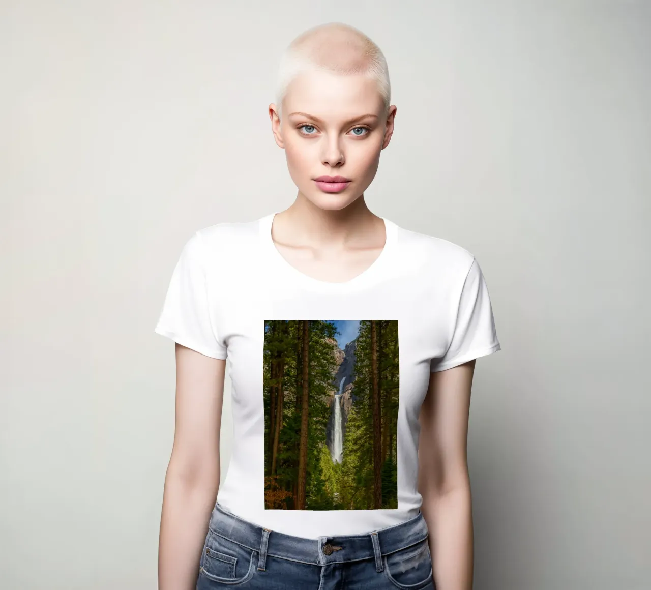 vue d'une cascade dans la forêt t-shirt ajusté pour femmes de PASMING