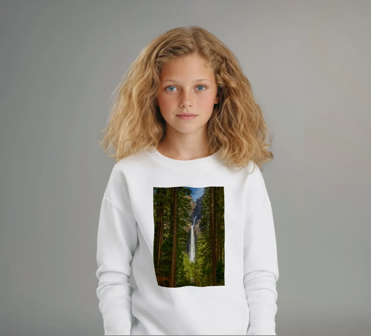 vista di una cascata nella foresta felpa bambino da PASMING