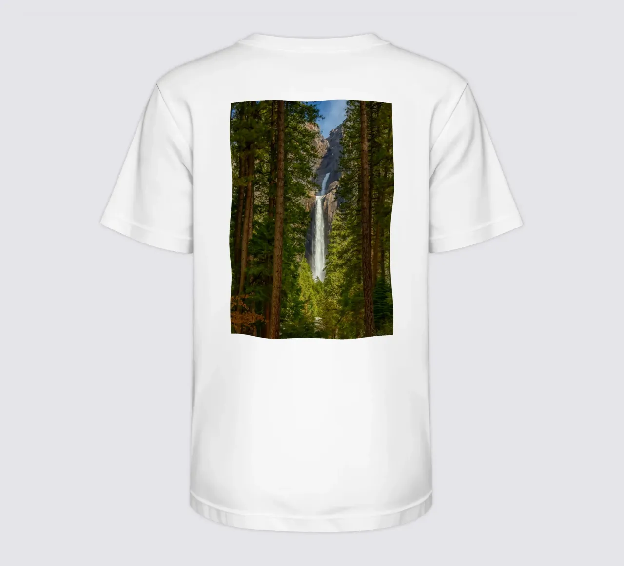 view of a waterfall in the forest kids t-shirt by PASMING