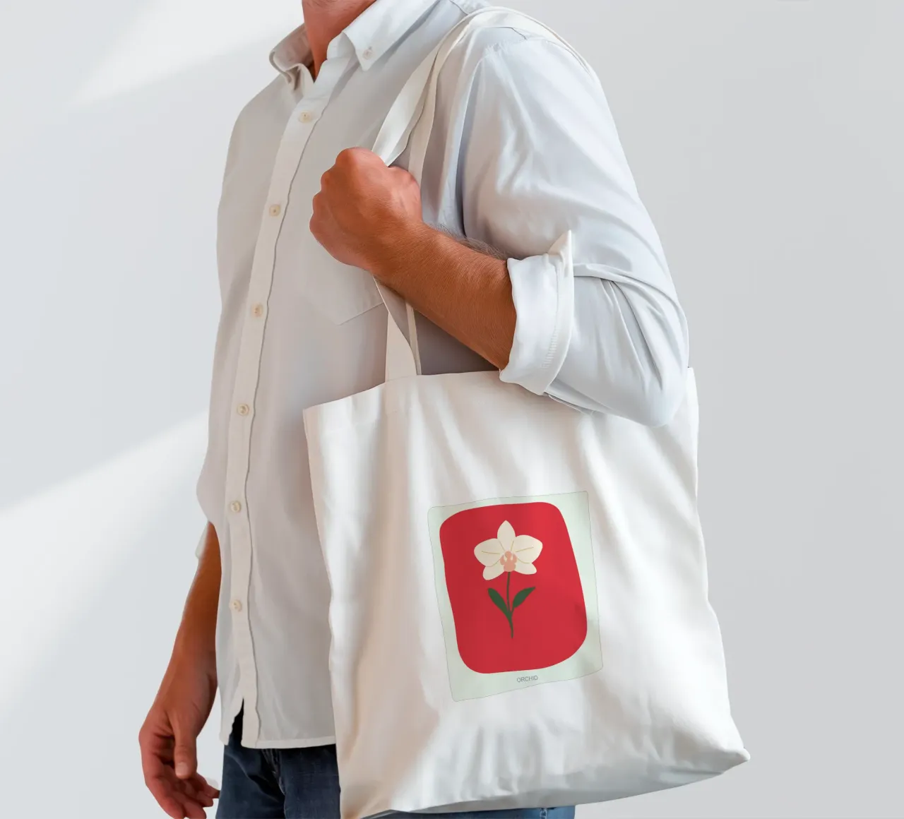Illustrazione disegnata a mano di un'orchidea borsa in juta da GalerieGG