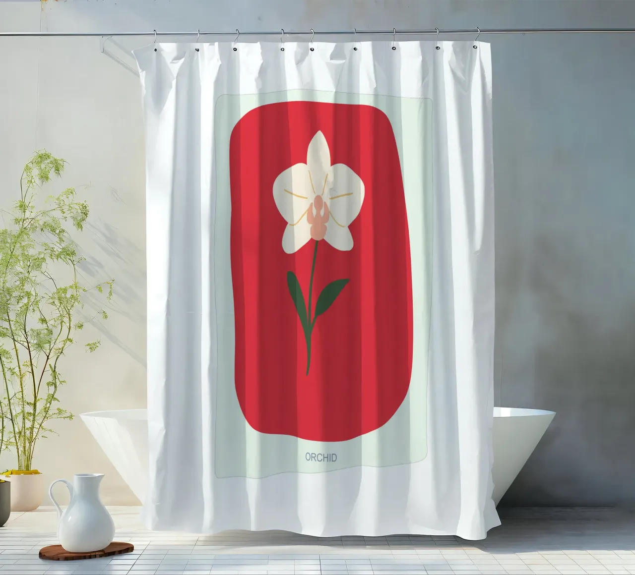 Illustrazione disegnata a mano di un'orchidea tenda da doccia da GalerieGG