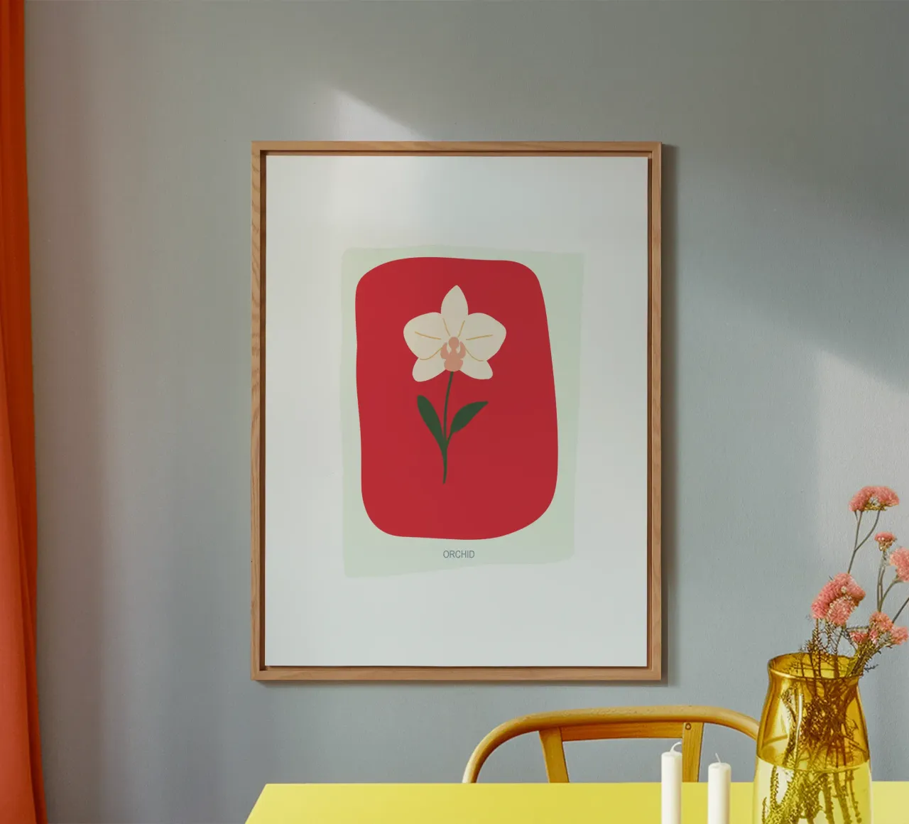 Illustrazione disegnata a mano di un'orchidea alluminio dibond da GalerieGG