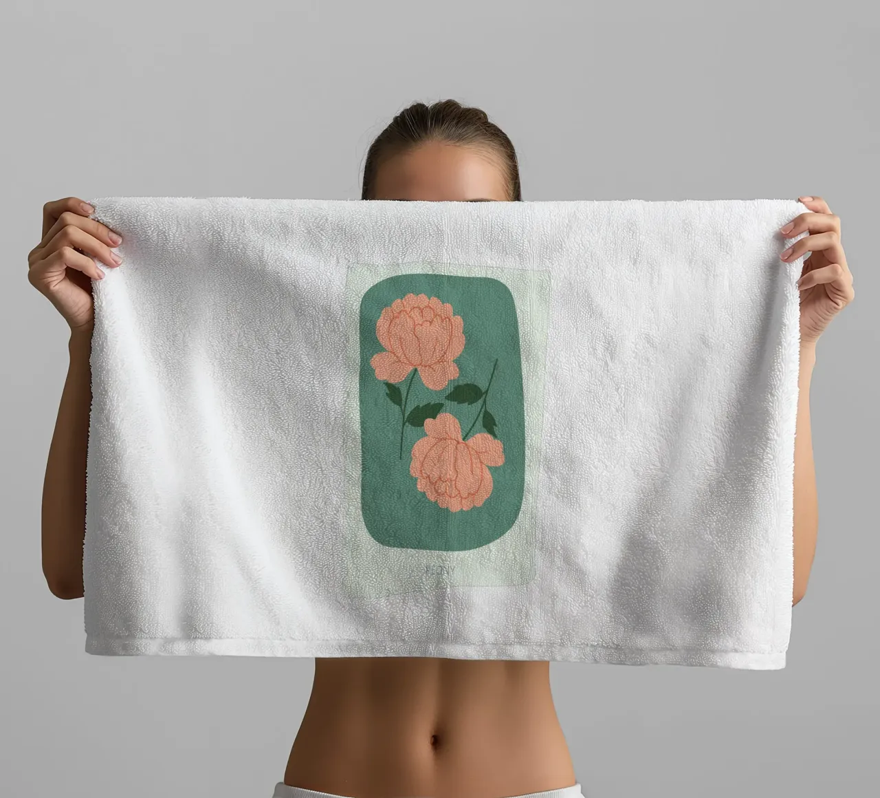 Illustrazione disegnata a mano di una peonia asciugamano da bagno da GalerieGG