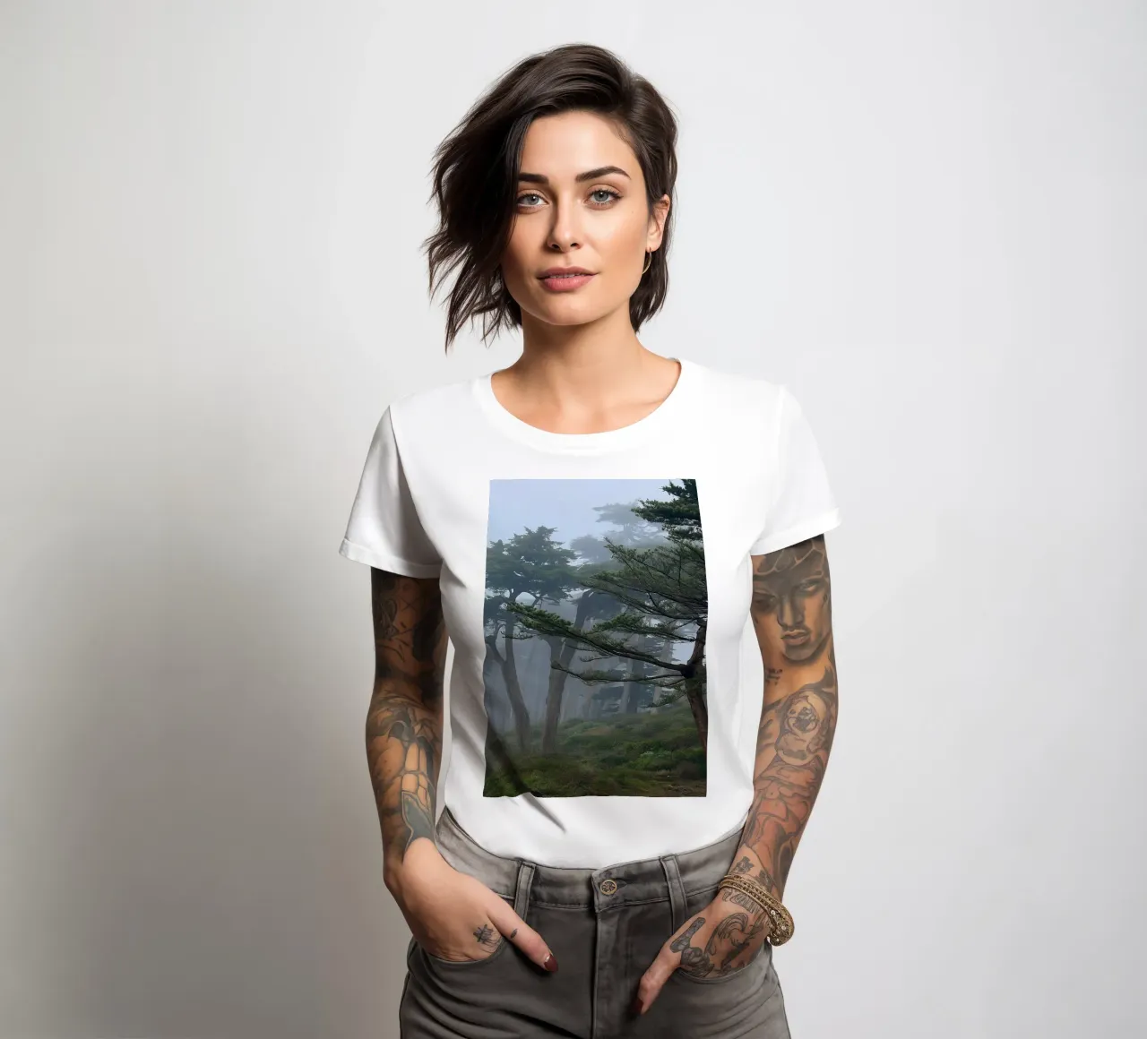 trees on the edge of the forest women's fitted t-shirt by PASMING