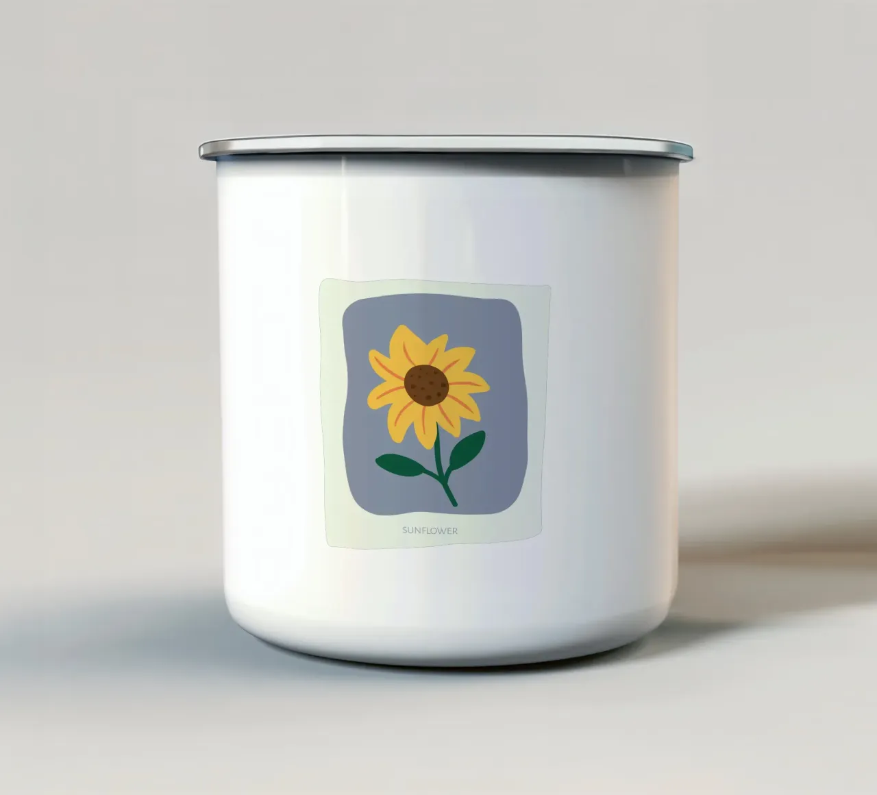 Illustrazione disegnata a mano di un girasole tazza in smalto da GalerieGG