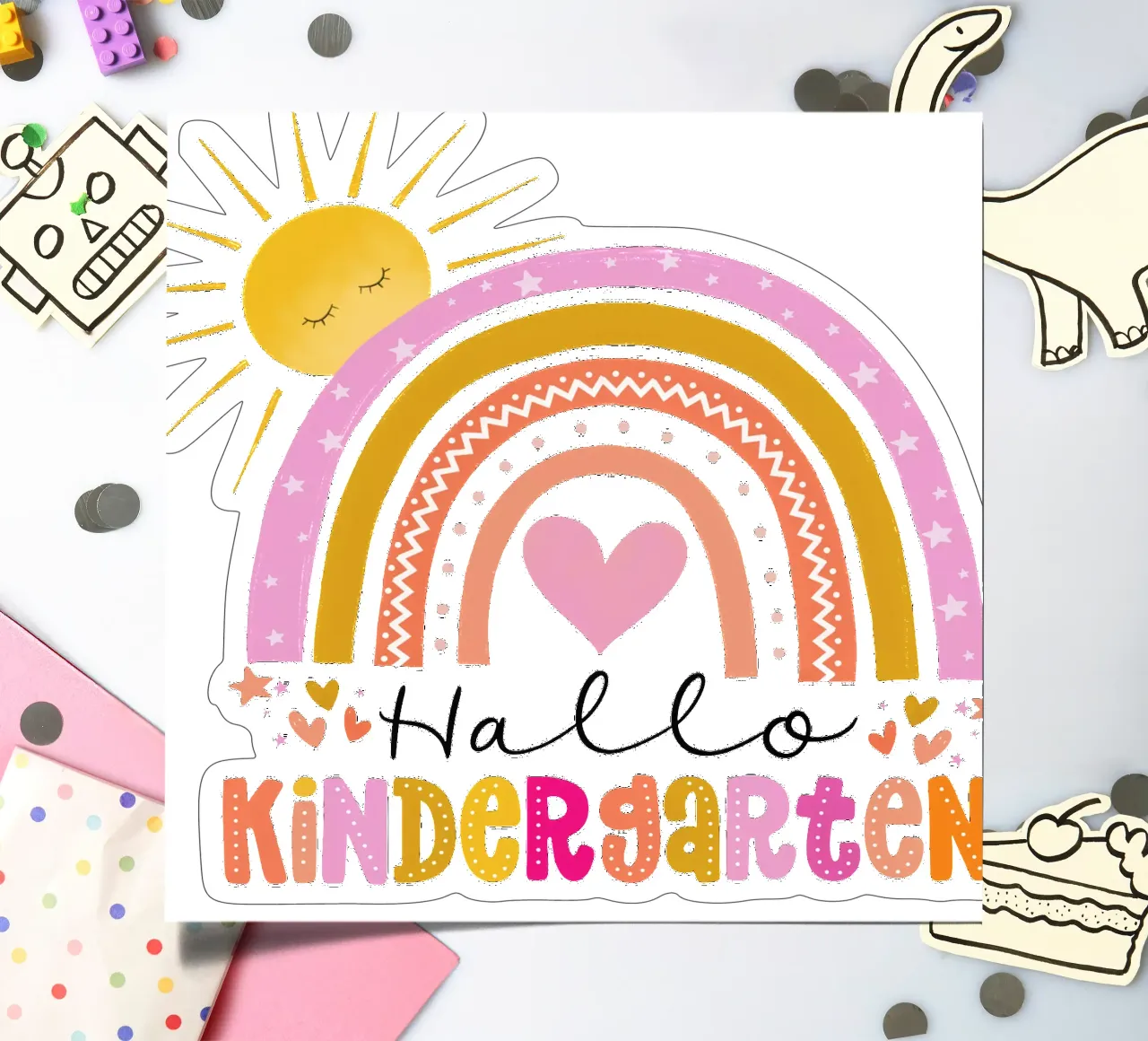 Hello kindergarten. For kindergarten teachers and children. sticker sheet by CalliLetters