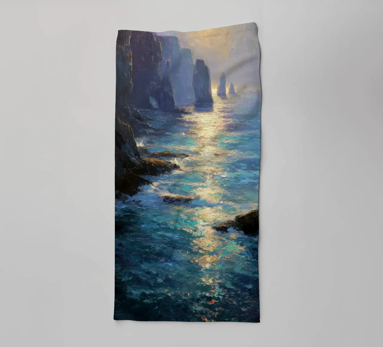 Golden Light on Coastal Cliffs towel by Artbyvo
