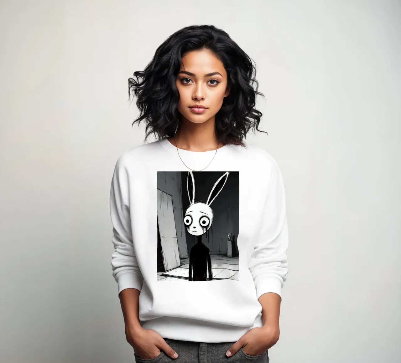 Orecchie di coniglio tristi e occhi afflitti in un ambiente buio felpa da DesignDoodle