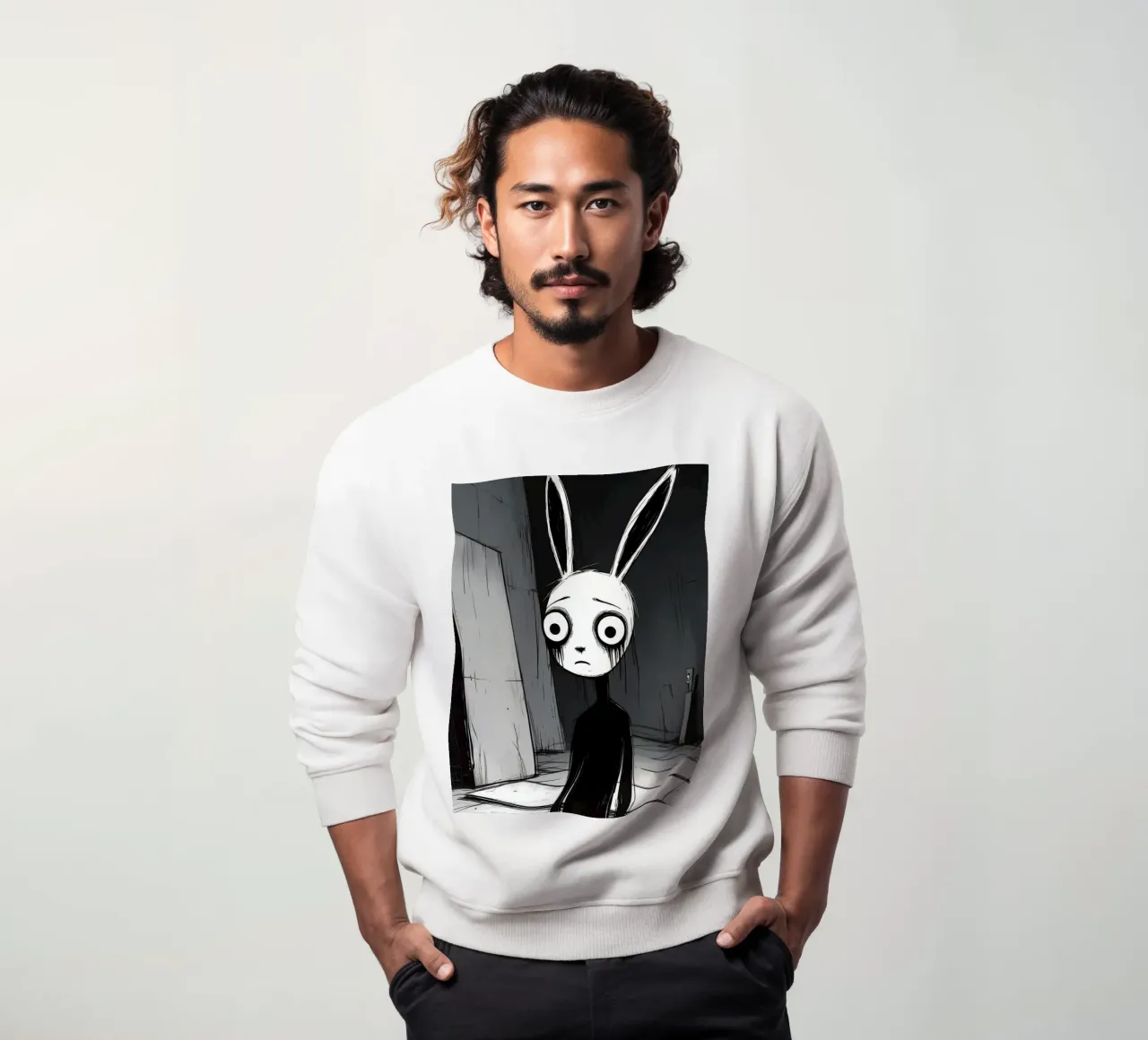 Orecchie di coniglio tristi e occhi afflitti in un ambiente buio felpa da DesignDoodle