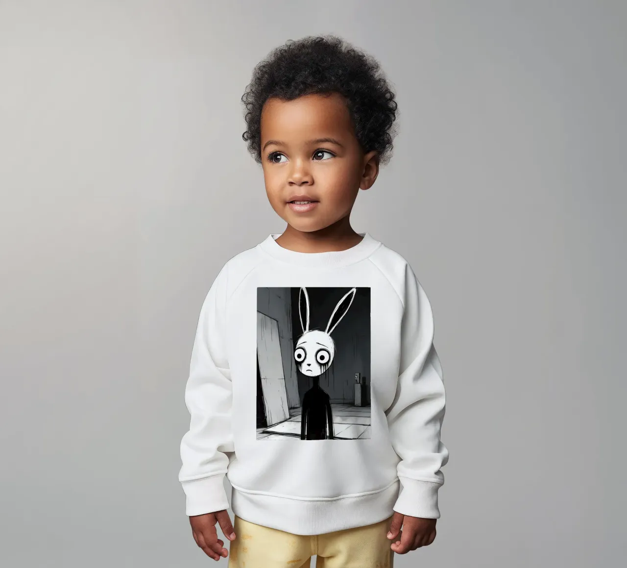 Orecchie di coniglio tristi e occhi afflitti in un ambiente buio felpa neonato da DesignDoodle