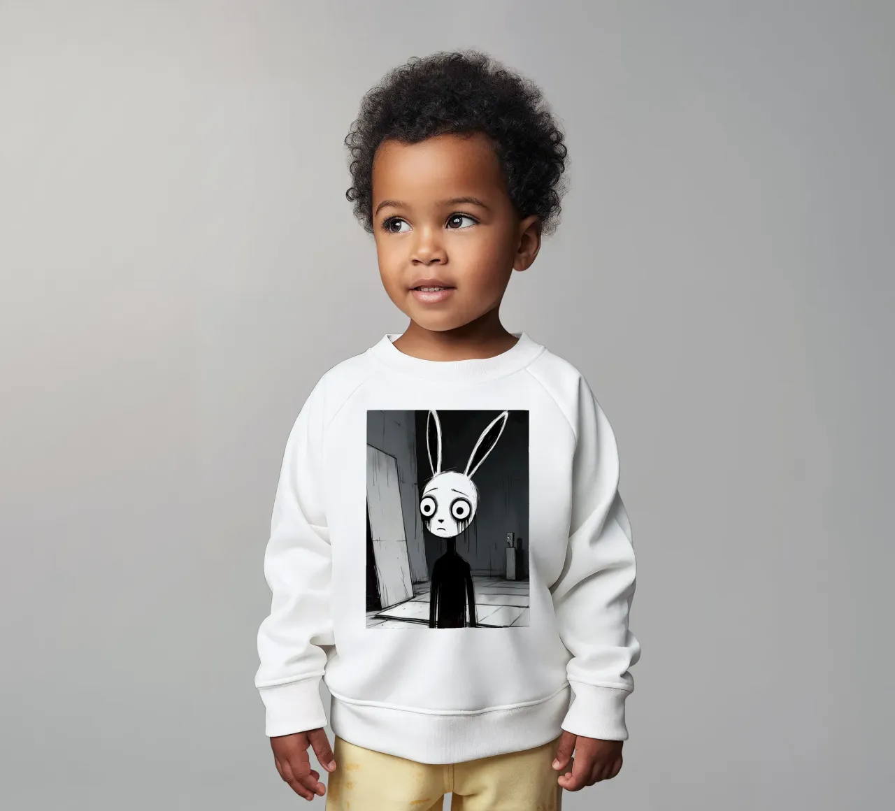 Orecchie di coniglio tristi e occhi afflitti in un ambiente buio felpa neonato da DesignDoodle
