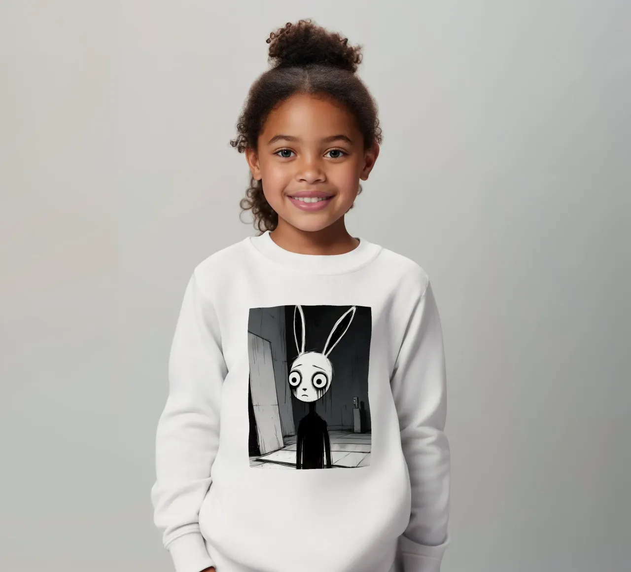 Orecchie di coniglio tristi e occhi afflitti in un ambiente buio felpa bambino da DesignDoodle