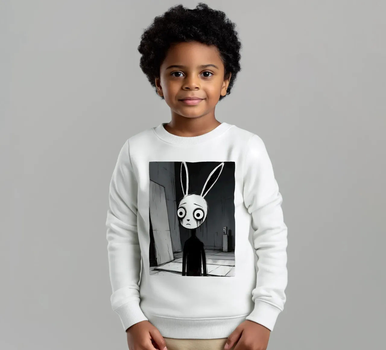 Orecchie di coniglio tristi e occhi afflitti in un ambiente buio felpa bambino da DesignDoodle