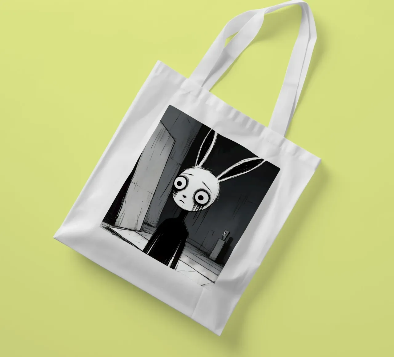 Orecchie di coniglio tristi e occhi afflitti in un ambiente buio borsa in juta da DesignDoodle