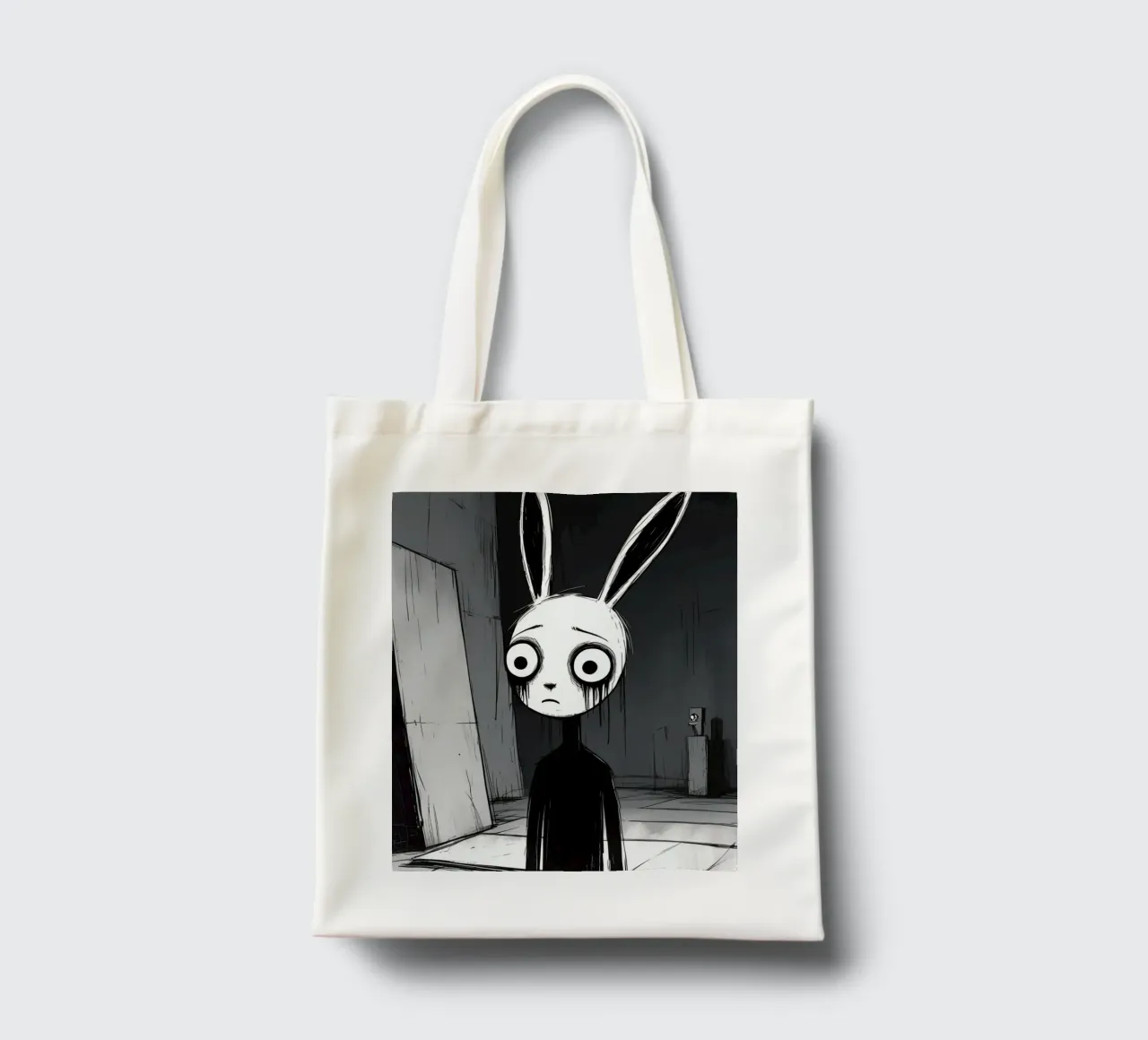 Orecchie di coniglio tristi e occhi afflitti in un ambiente buio borsa in juta da DesignDoodle