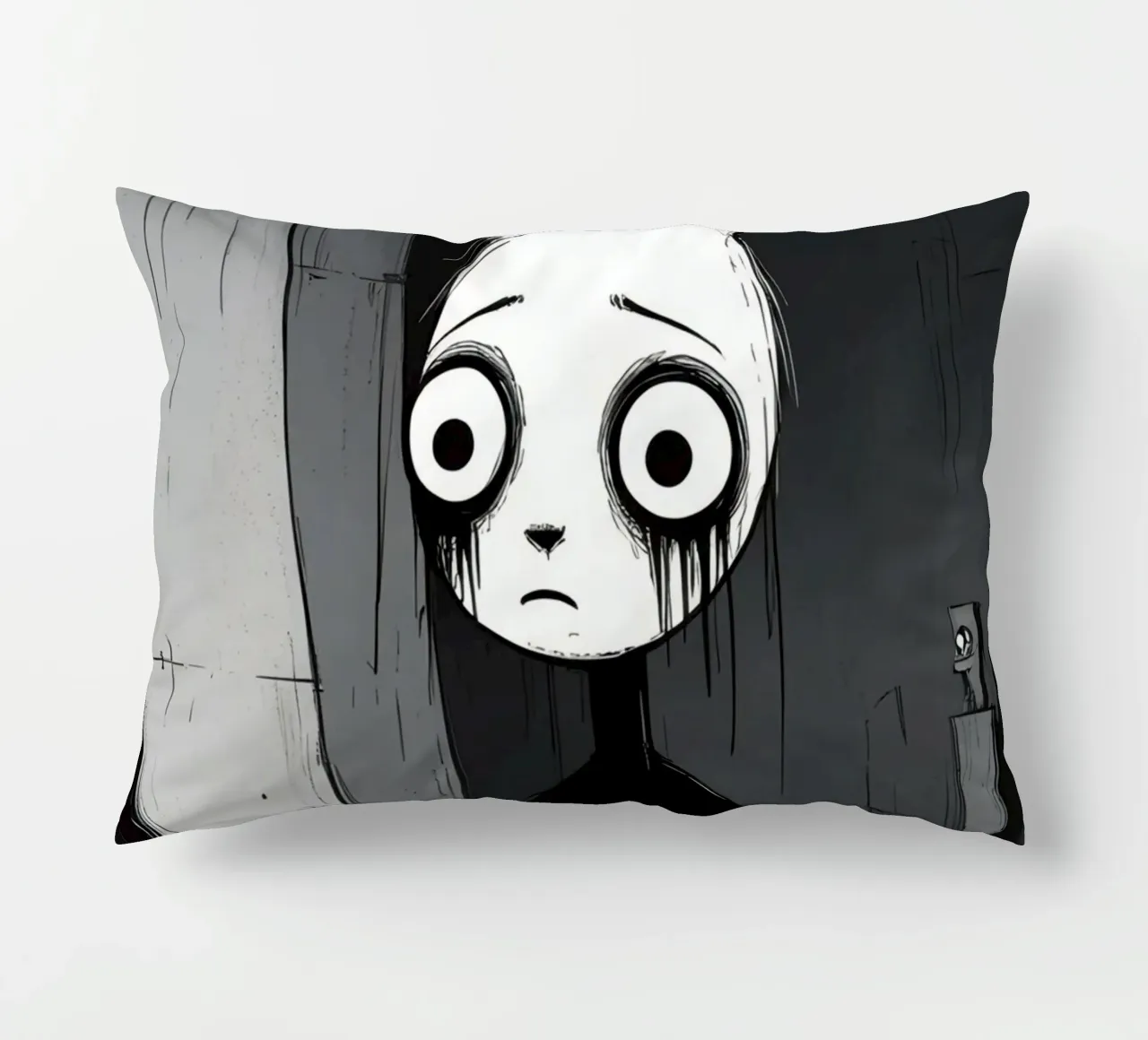 Orecchie di coniglio tristi e occhi afflitti in un ambiente buio cuscino da DesignDoodle