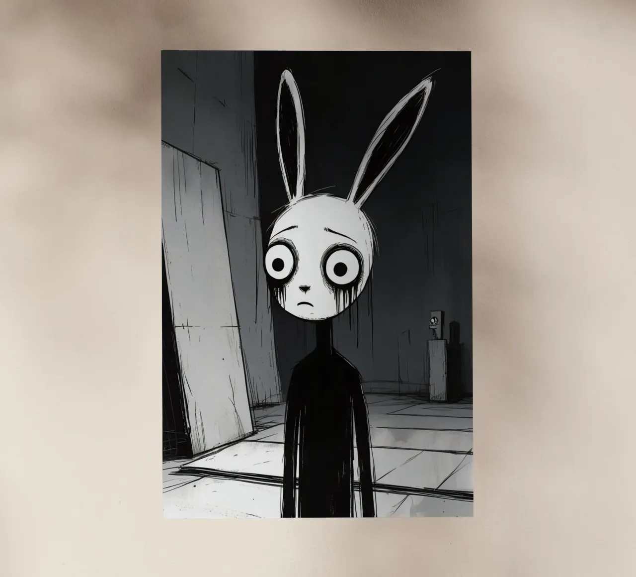 Orecchie di coniglio tristi e occhi afflitti in un ambiente buio pellicola backlit da DesignDoodle