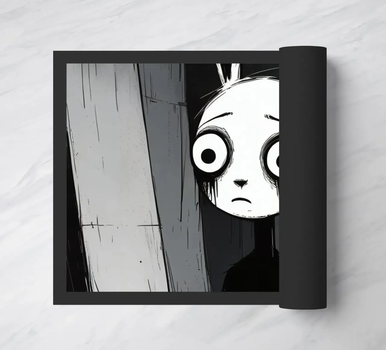 Orecchie di coniglio tristi e occhi afflitti in un ambiente buio zerbino da DesignDoodle