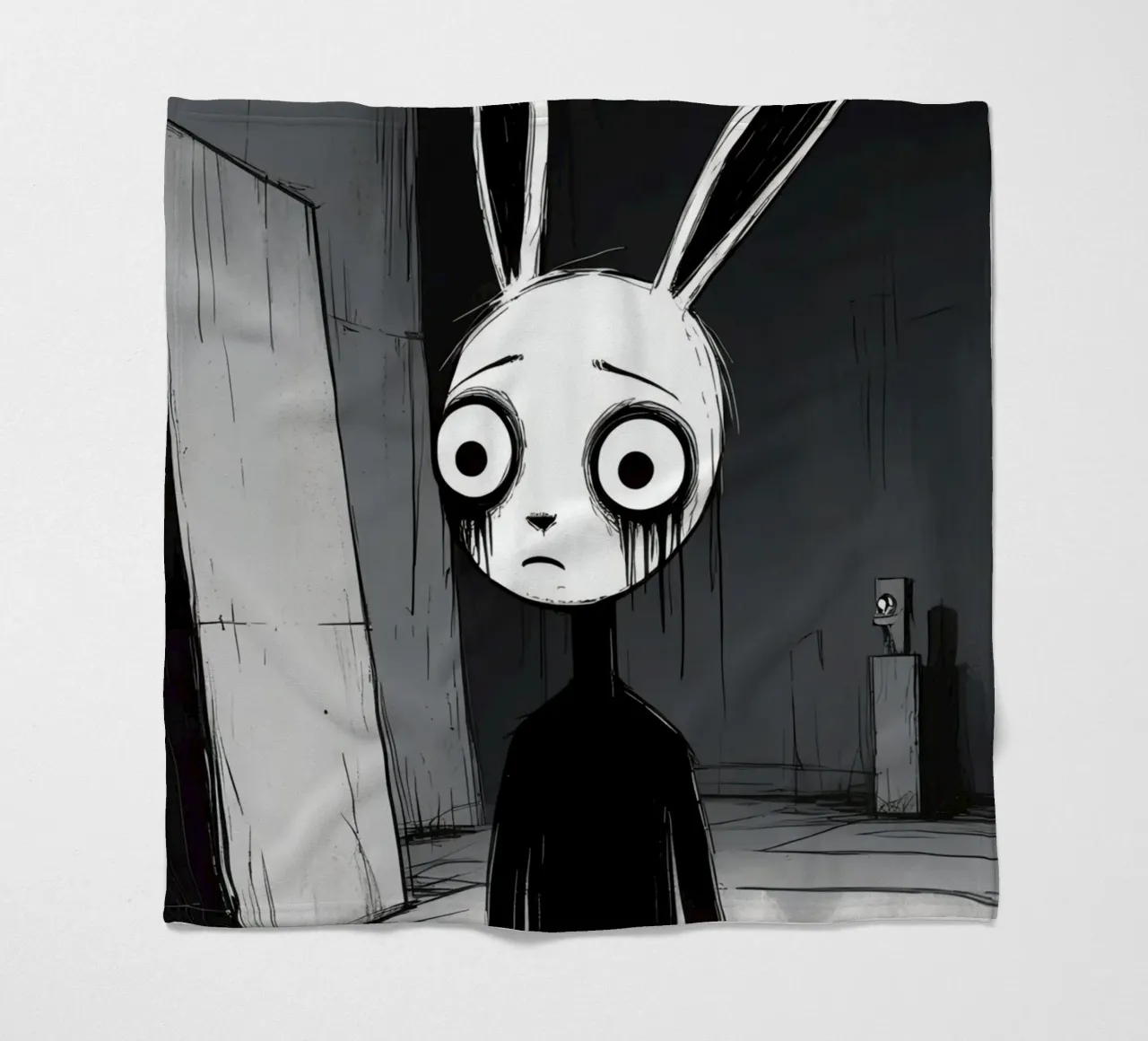 Orecchie di coniglio tristi e occhi afflitti in un ambiente buio coperta in pile da DesignDoodle