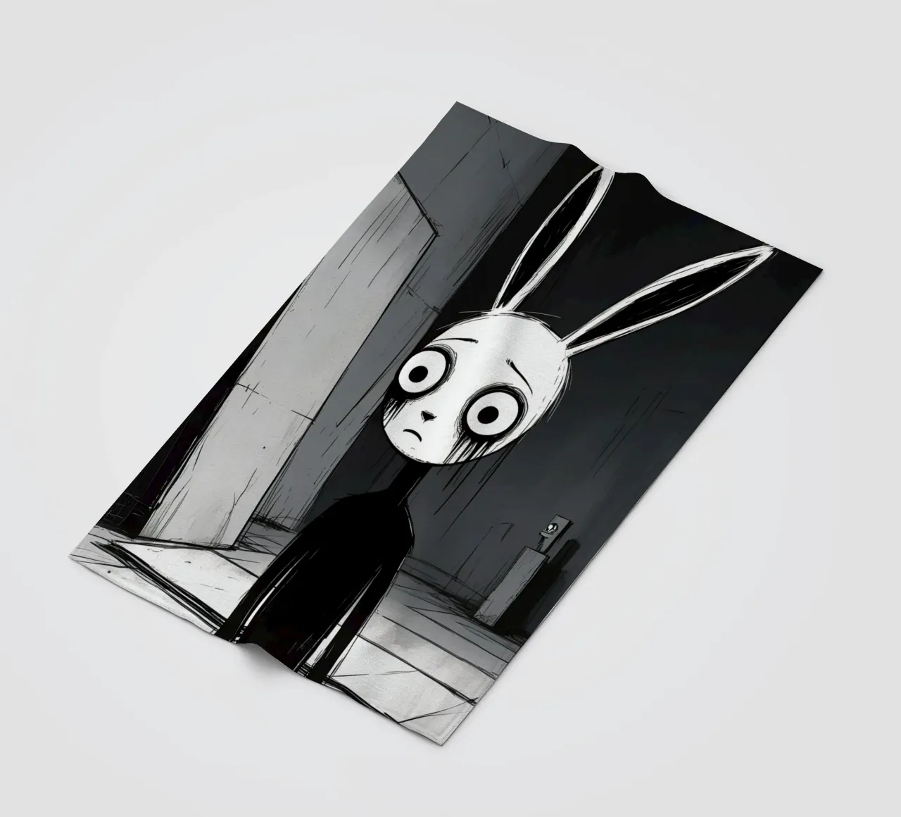 Orecchie di coniglio tristi e occhi afflitti in un ambiente buio coperta in pile da DesignDoodle