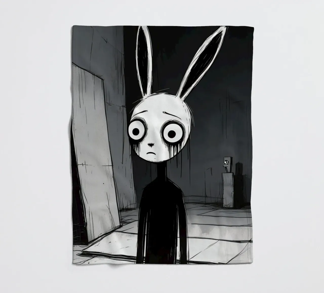Orecchie di coniglio tristi e occhi afflitti in un ambiente buio coperta in pile da DesignDoodle