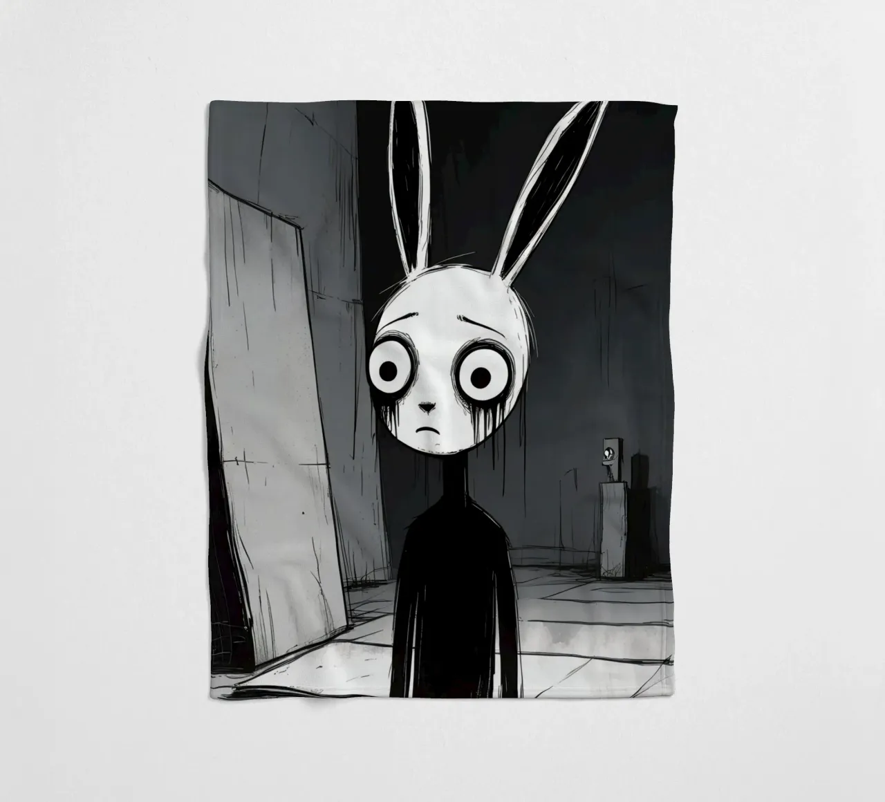 Orecchie di coniglio tristi e occhi afflitti in un ambiente buio coperta in pile da DesignDoodle